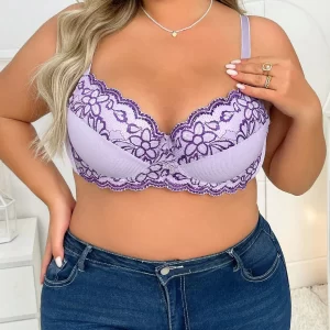 Women's Oversized Underwear With Half Cup Gathered Anti Sagging Flower Embroidery Design Suitable For Plump Women 90D-110D B2510